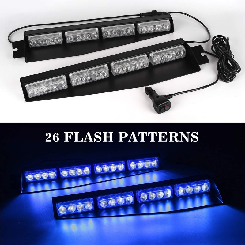 ASPL 32LED Visor Lights 26 Flash Patterns Windshield Emergency Hazard Warning Strobe Beacon Split Mount Deck Dash Lamp With Extend Bracket (Blue) - Image 2
